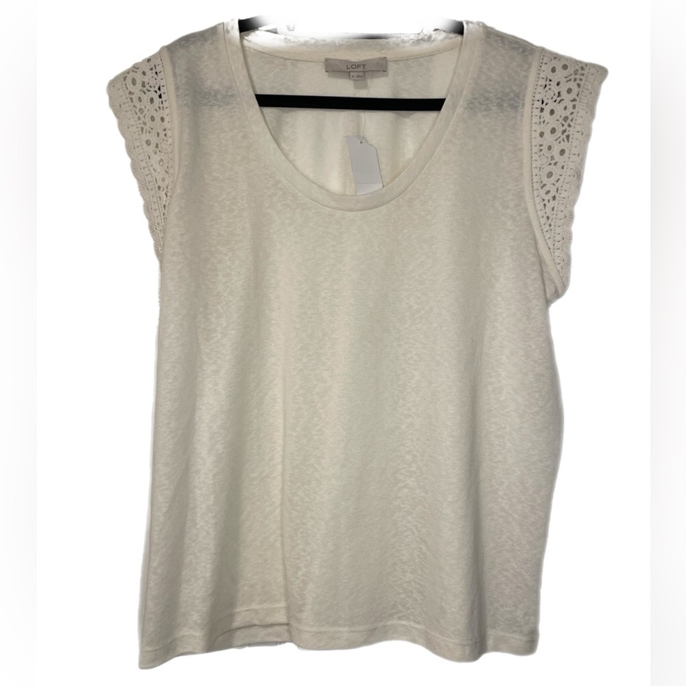 Loft blouse cream with crochet sleeves super thin material NWT  size XL BB12